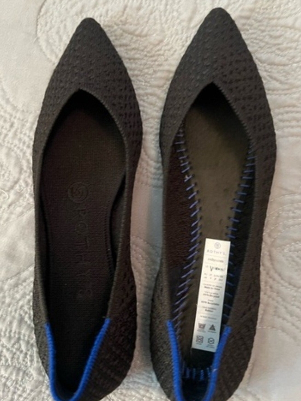Rothy's Designe Black Honeycomb Pointed Toe Slip-On Casual Ballet Womens Flats 8